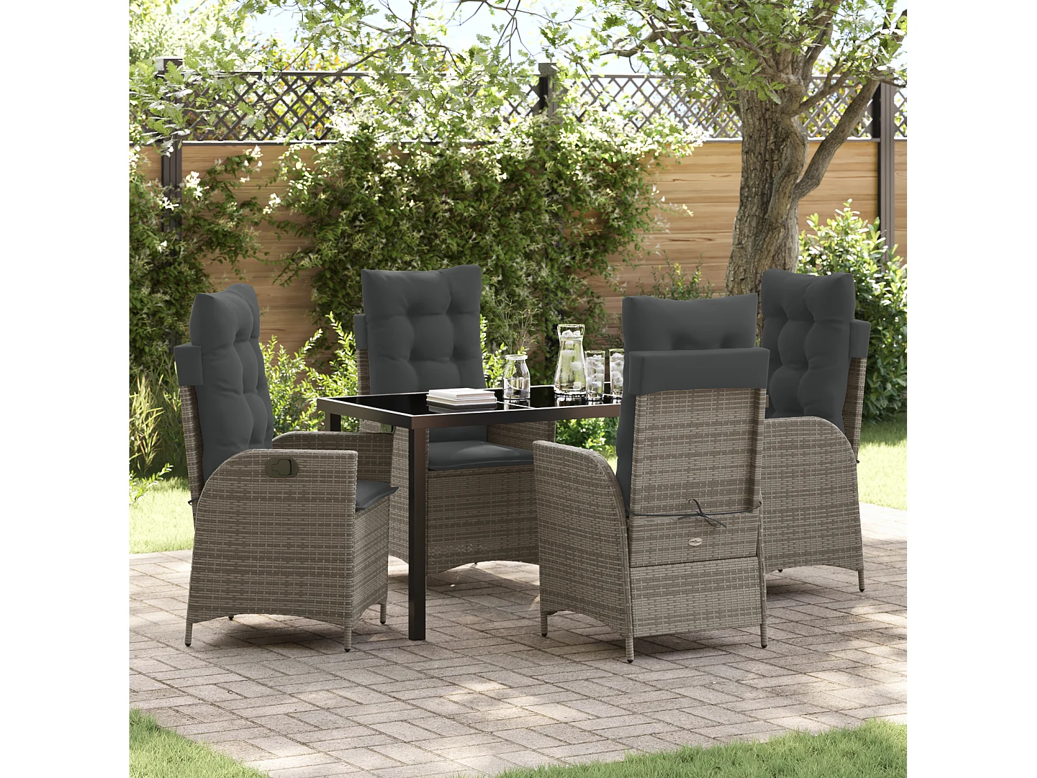 Ensemble de Salle à Manger de Jardin de 5 Pièces avec Coussins Gris Rattan Poly