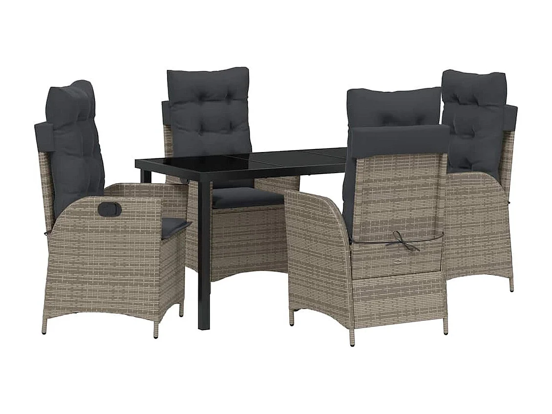 Ensemble de Salle à Manger de Jardin de 5 Pièces avec Coussins Gris Rattan Poly