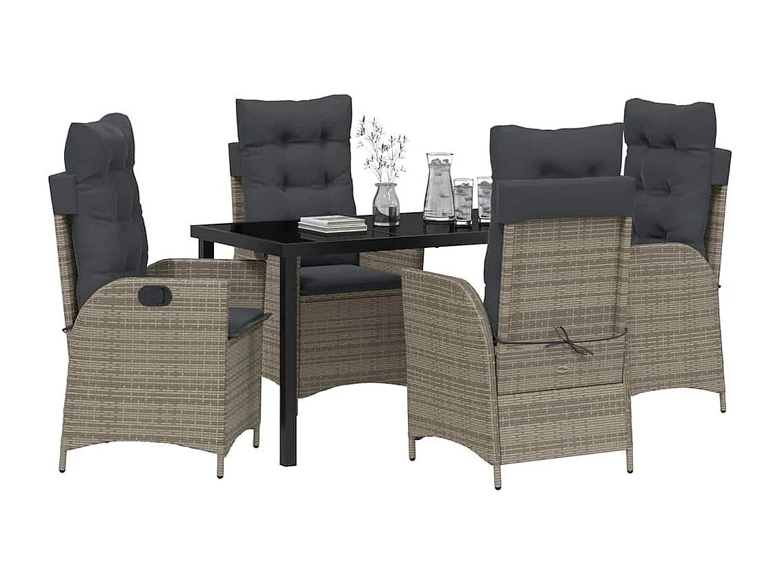 Ensemble de Salle à Manger de Jardin de 5 Pièces avec Coussins Gris Rattan Poly