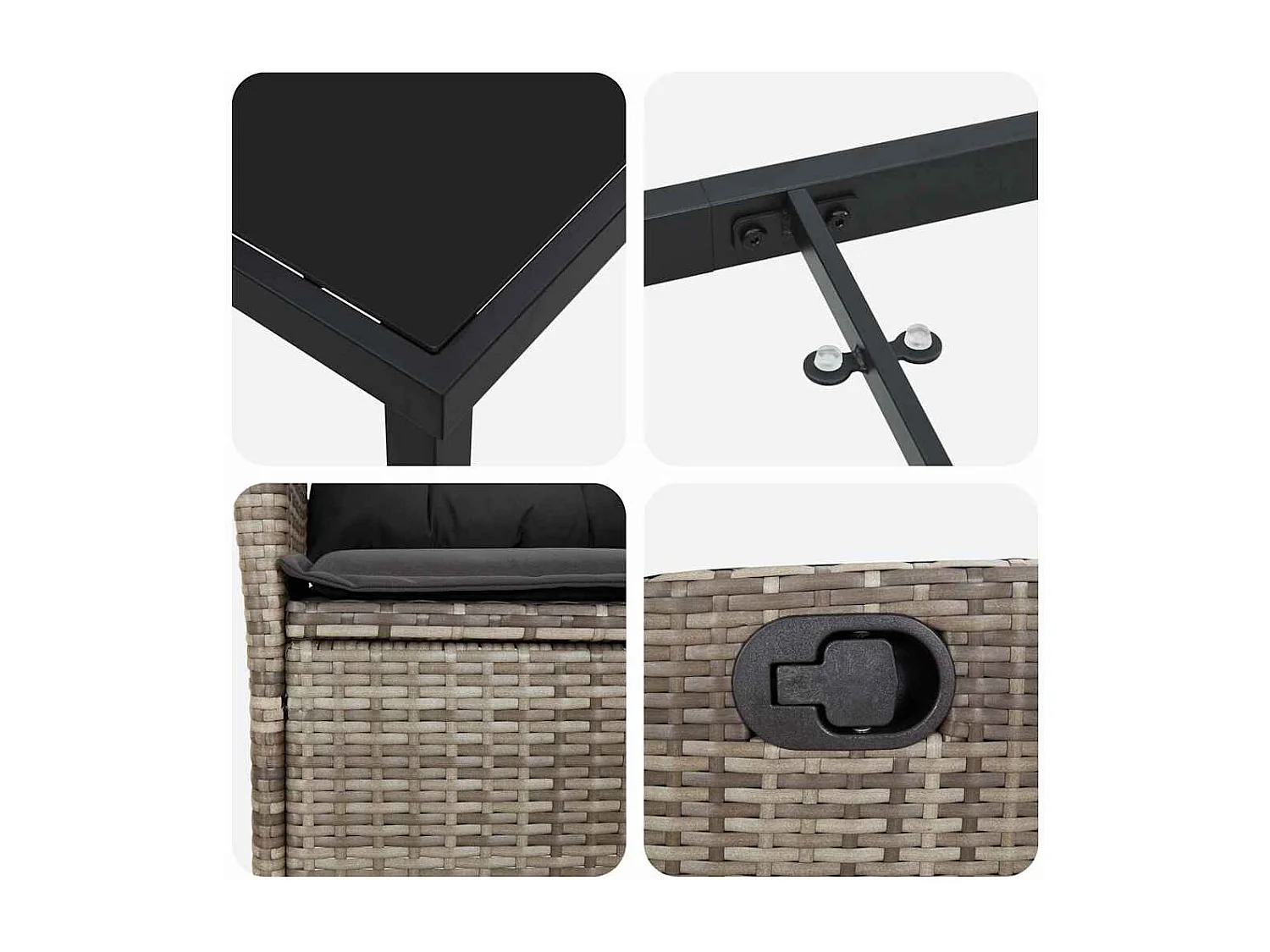 Ensemble de Salle à Manger de Jardin de 5 Pièces avec Coussins Gris Rattan Poly