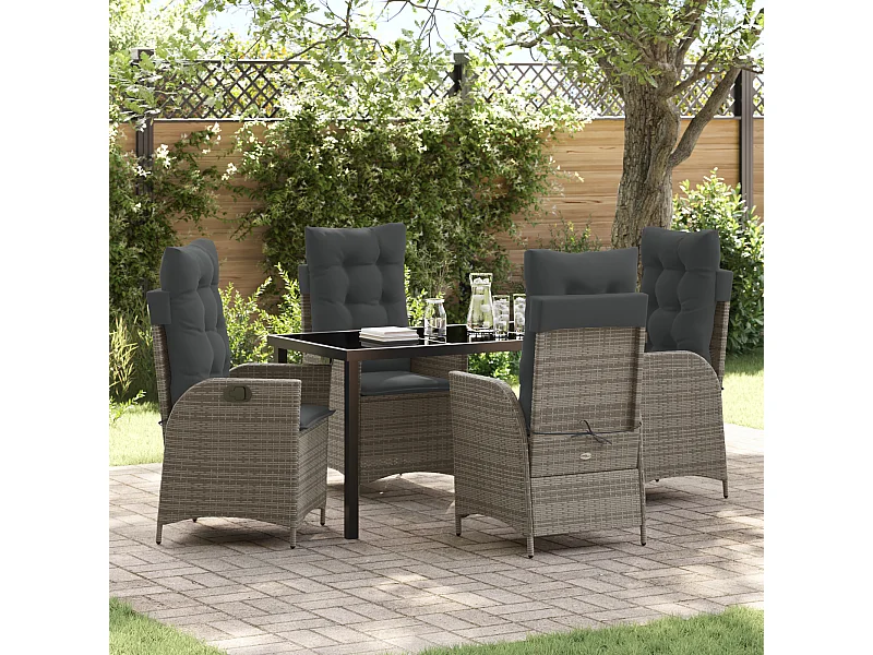 Ensemble de Salle à Manger de Jardin de 5 Pièces avec Coussins Gris Rattan Poly