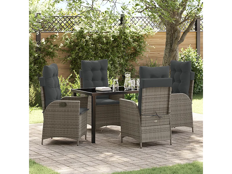 Ensemble de Salle à Manger de Jardin de 5 Pièces avec Coussins Gris Rattan Poly