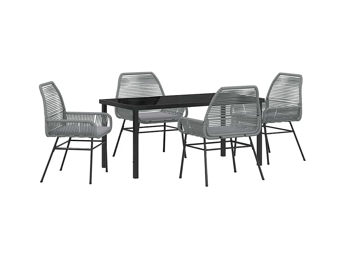 Set da pranzo da giardino 5 pezzi con cuscini in polyrattan grigio