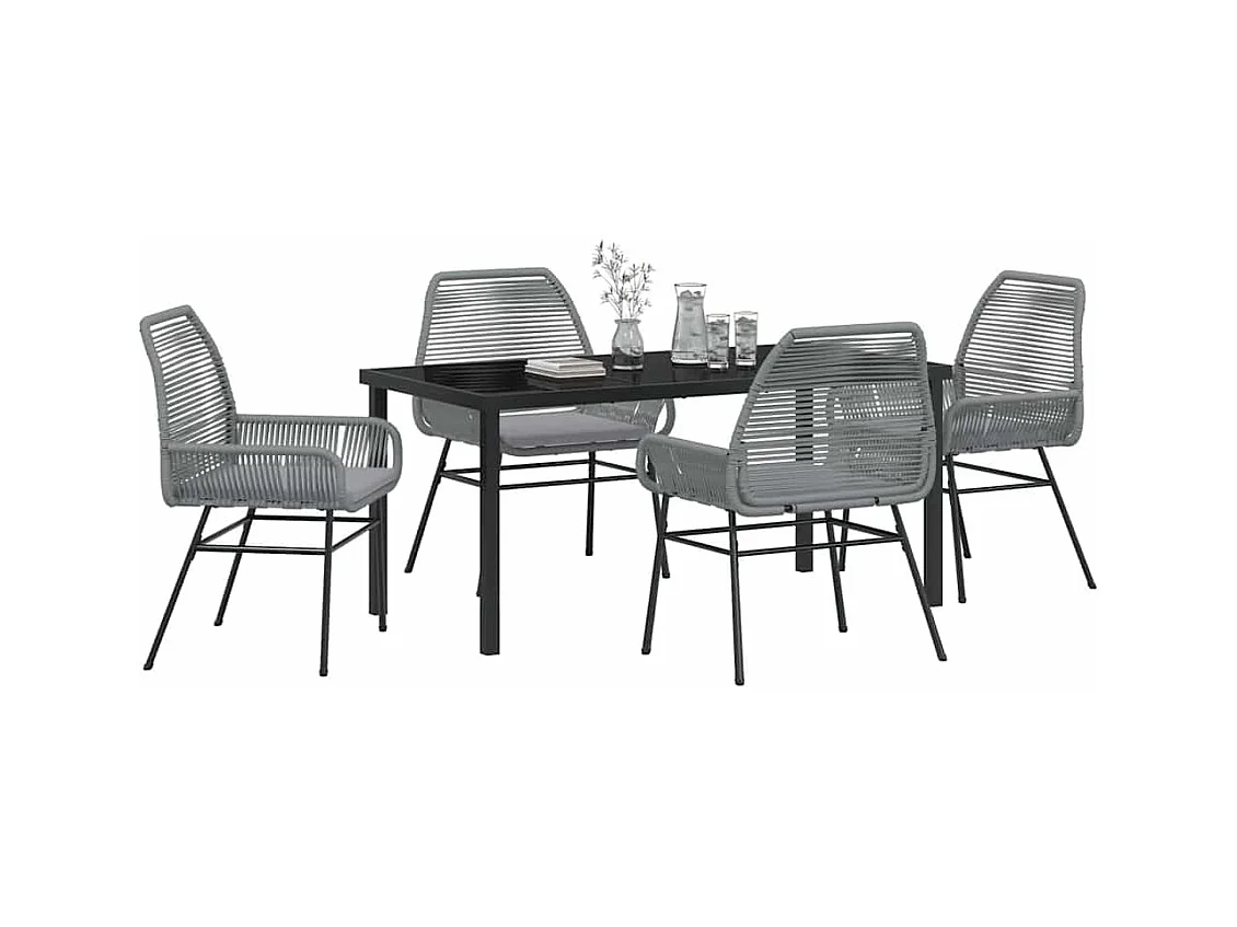 Set da pranzo da giardino 5 pezzi con cuscini in polyrattan grigio