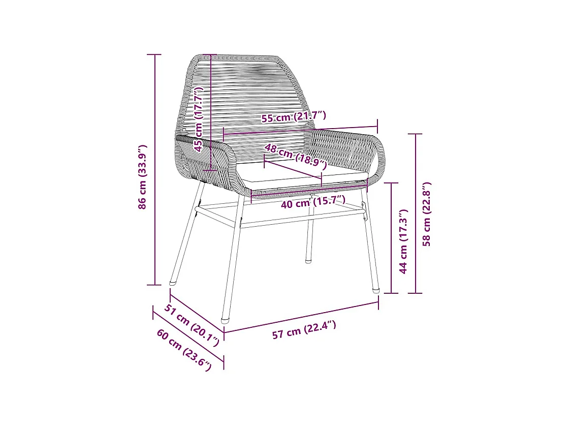 Set da pranzo da giardino 5 pezzi con cuscini in polyrattan grigio