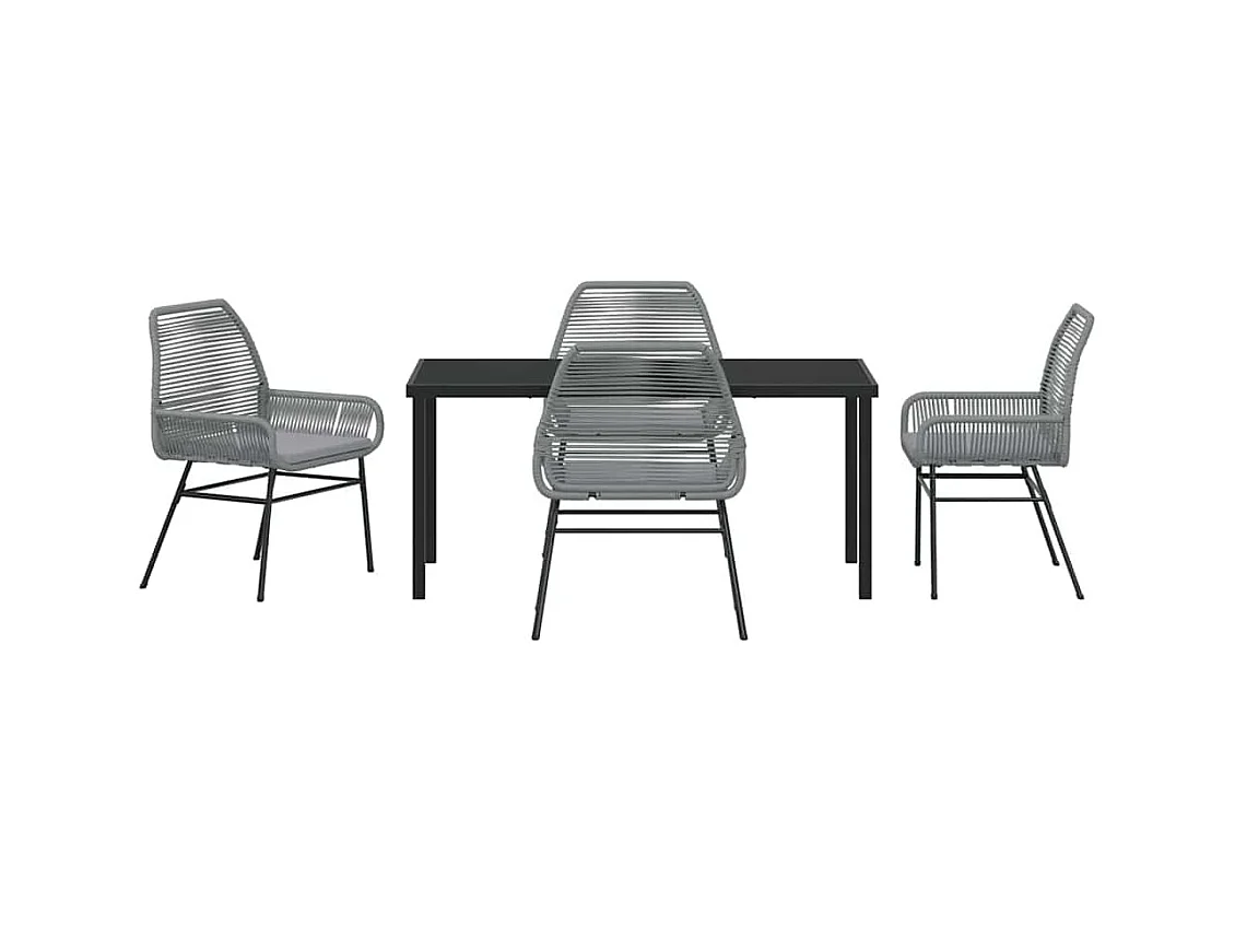 Ensemble de Salle à Manger de Jardin de 5 Pièces avec Coussins Gris Poly Rattan