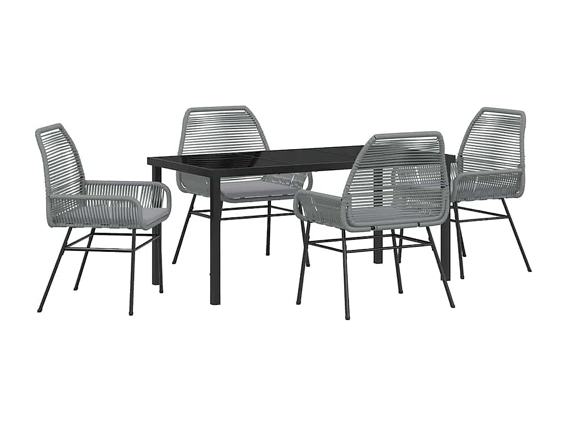 Ensemble de Salle à Manger de Jardin de 5 Pièces avec Coussins Gris Poly Rattan
