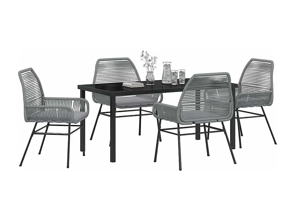 Ensemble de Salle à Manger de Jardin de 5 Pièces avec Coussins Gris Poly Rattan