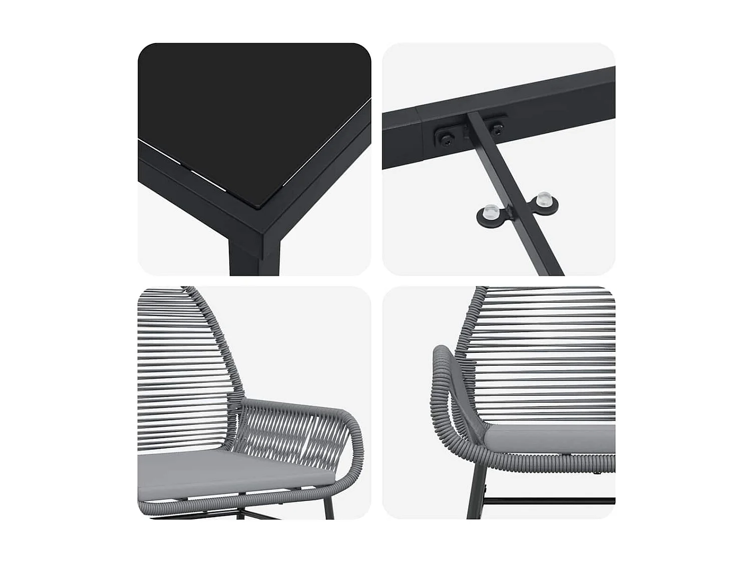 Ensemble de Salle à Manger de Jardin de 5 Pièces avec Coussins Gris Poly Rattan