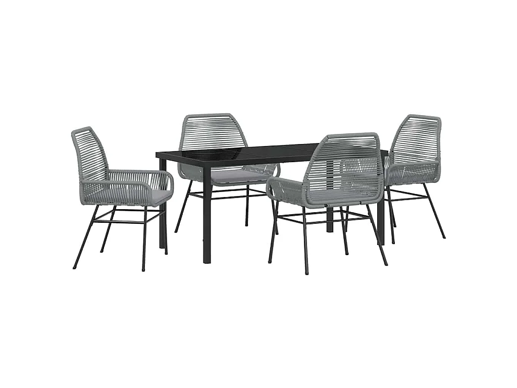 Ensemble de Salle à Manger de Jardin de 5 Pièces avec Coussins Gris Poly Rattan