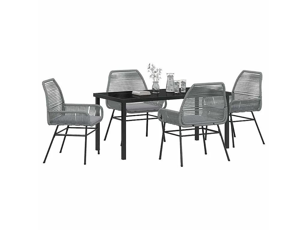 Ensemble de Salle à Manger de Jardin de 5 Pièces avec Coussins Gris Poly Rattan