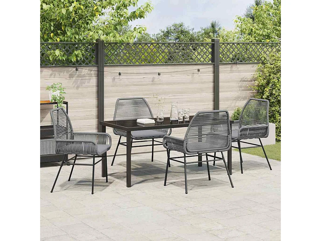 Ensemble de Salle à Manger de Jardin de 5 Pièces avec Coussins Gris Poly Rattan