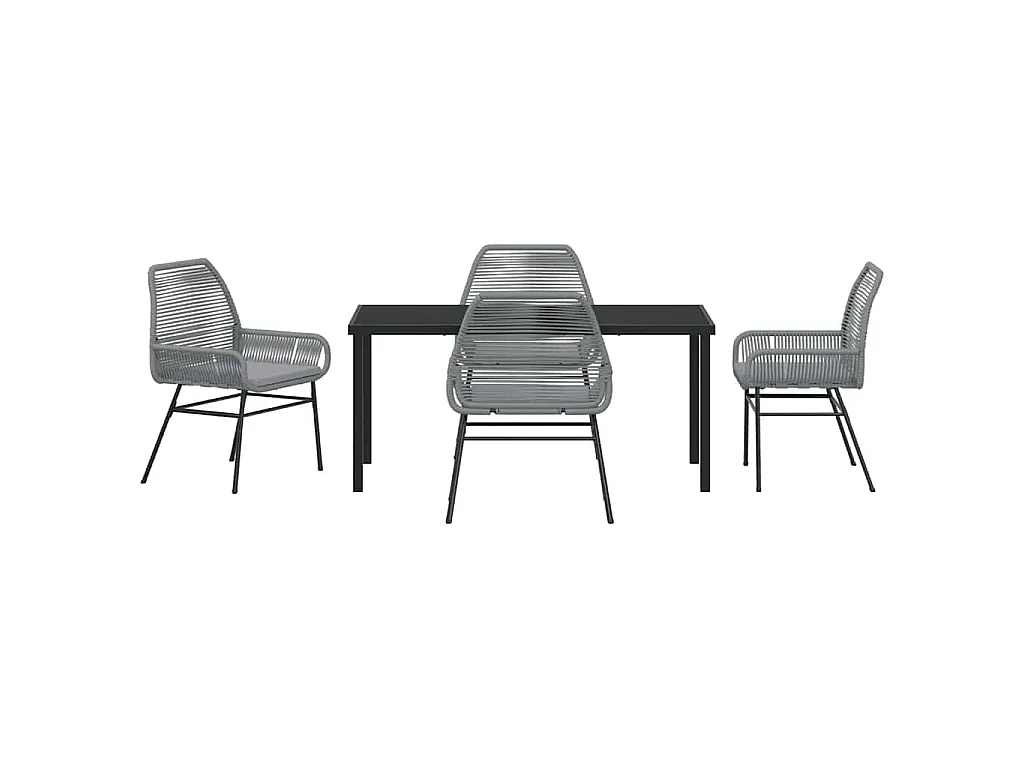 Ensemble de Salle à Manger de Jardin de 5 Pièces avec Coussins Gris Poly Rattan