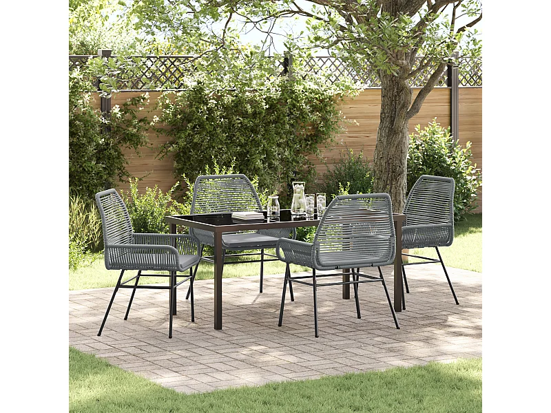 Ensemble de Salle à Manger de Jardin de 5 Pièces avec Coussins Gris Poly Rattan
