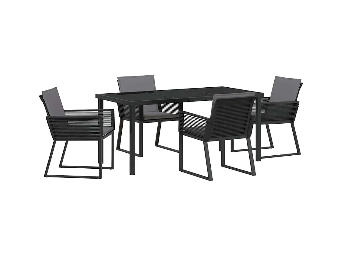 5-teiliges Garten-Essset mit schwarzen Kissen aus Polyrattan
