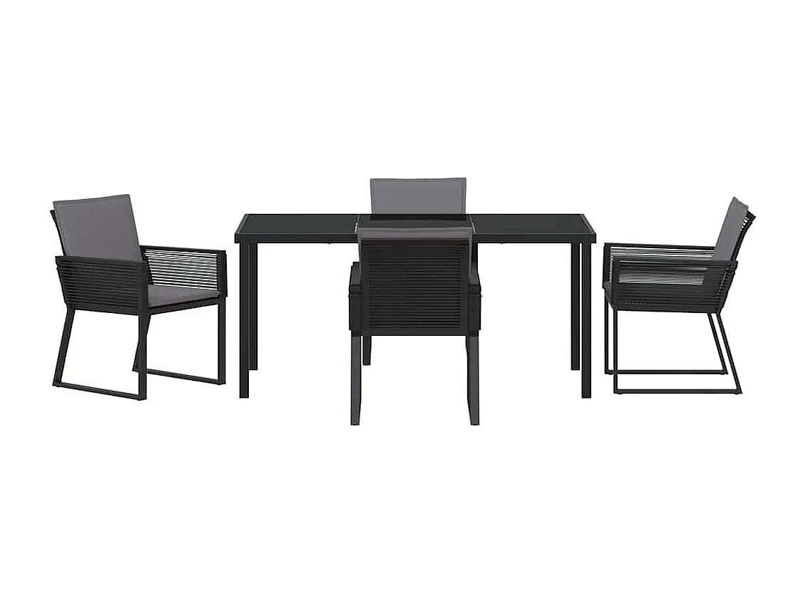 5-teiliges Garten-Essset mit schwarzen Kissen aus Polyrattan