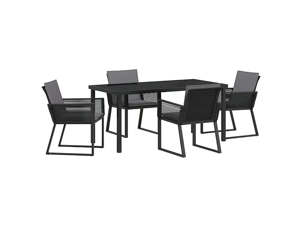 Juego de comedor de jardín de 5 piezas con cojines negros de ratán sintético