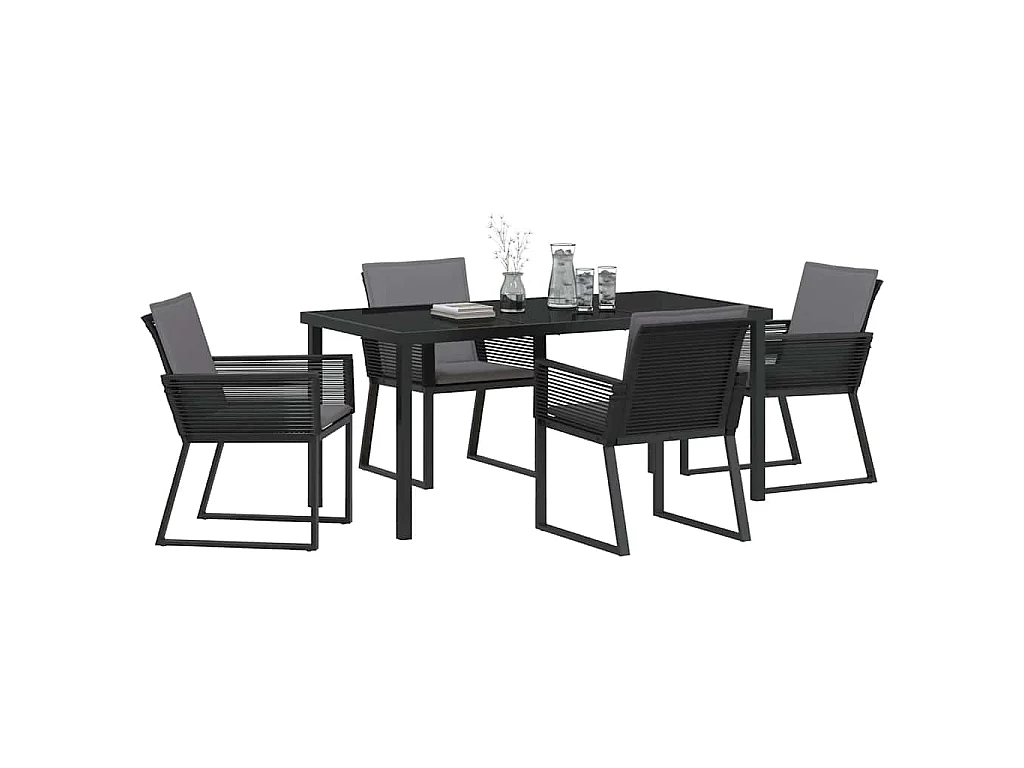 Juego de comedor de jardín de 5 piezas con cojines negros de ratán sintético