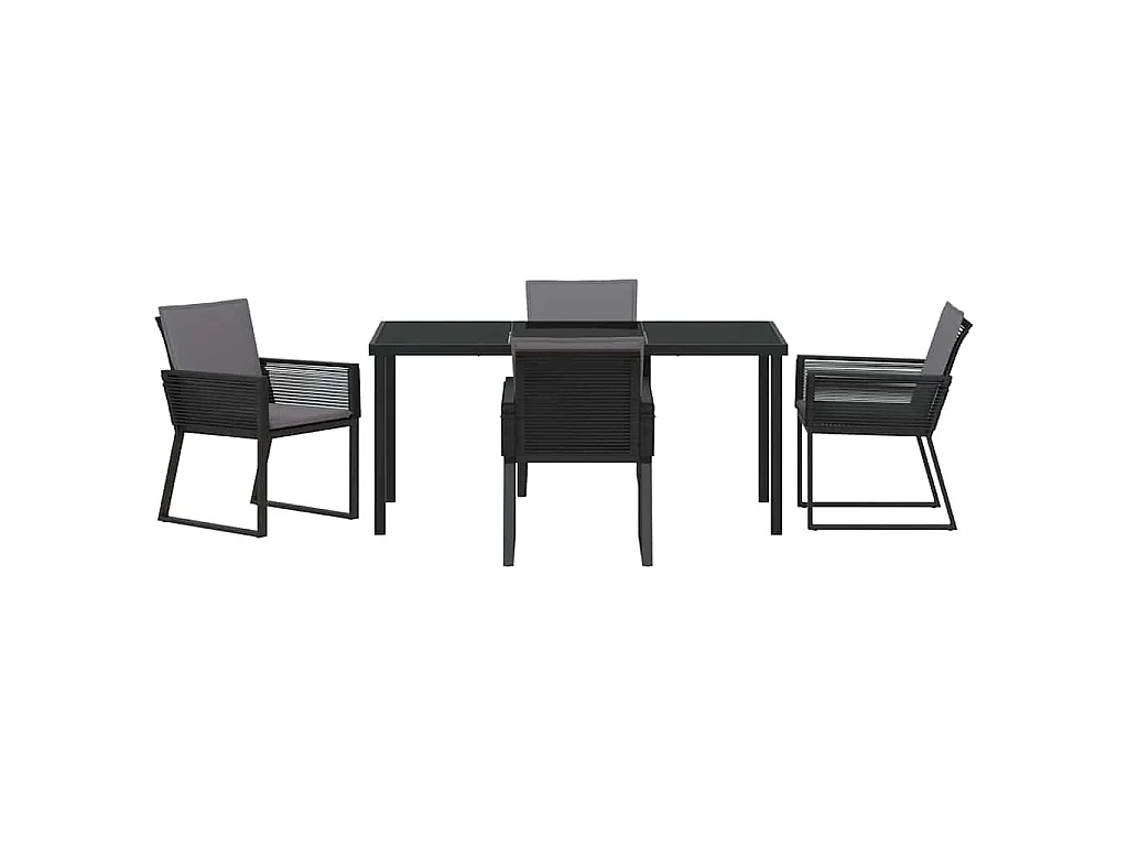 Juego de comedor de jardín de 5 piezas con cojines negros de ratán sintético