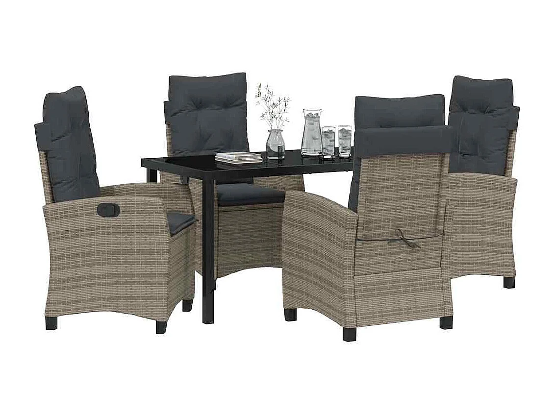 Ensemble de repas de jardin 5 pièces avec coussins en poly rotin gris