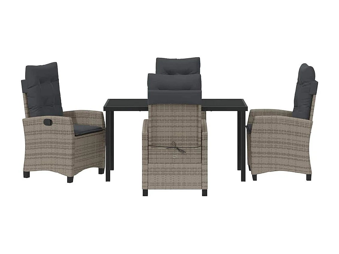 Ensemble de repas de jardin 5 pièces avec coussins en poly rotin gris