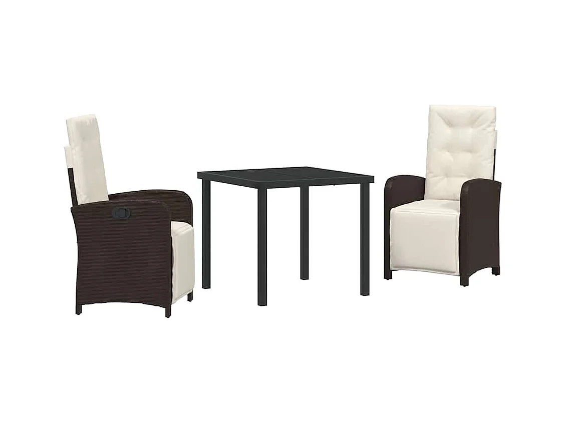 Set da pranzo da giardino 3 pezzi con cuscini in polyrattan marrone