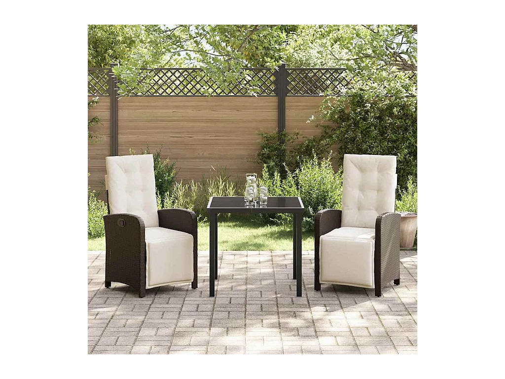 Set da pranzo da giardino 3 pezzi con cuscini in polyrattan marrone