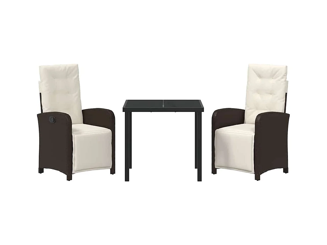 Set da pranzo da giardino 3 pezzi con cuscini in polyrattan marrone