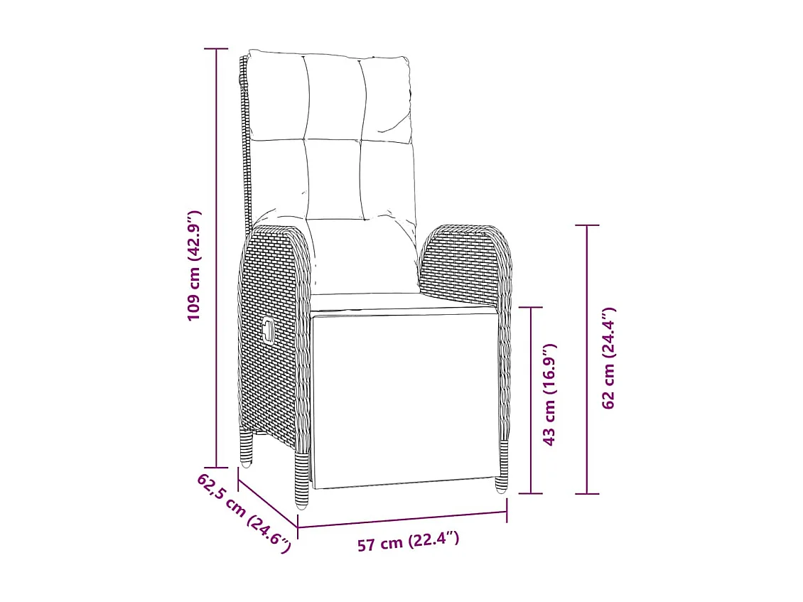 Set da pranzo da giardino 3 pezzi con cuscini in polyrattan nero
