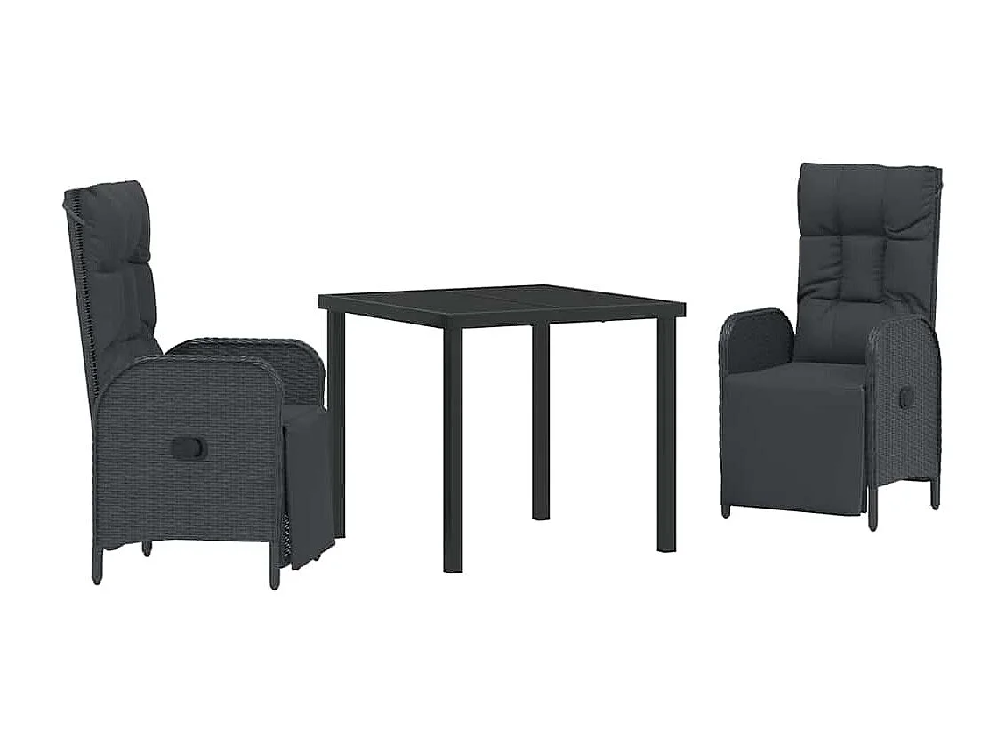3-delige tuinset met zwarte polyrotan kussens