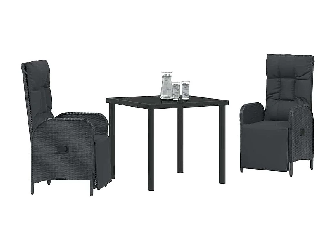 3-delige tuinset met zwarte polyrotan kussens