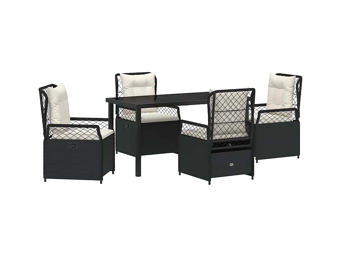 Set da pranzo da giardino in polyrattan nero da 5 pezzi