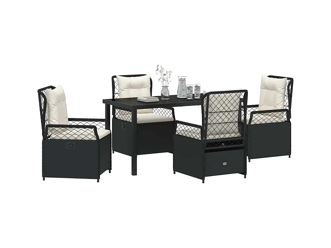 Set da pranzo da giardino in polyrattan nero da 5 pezzi