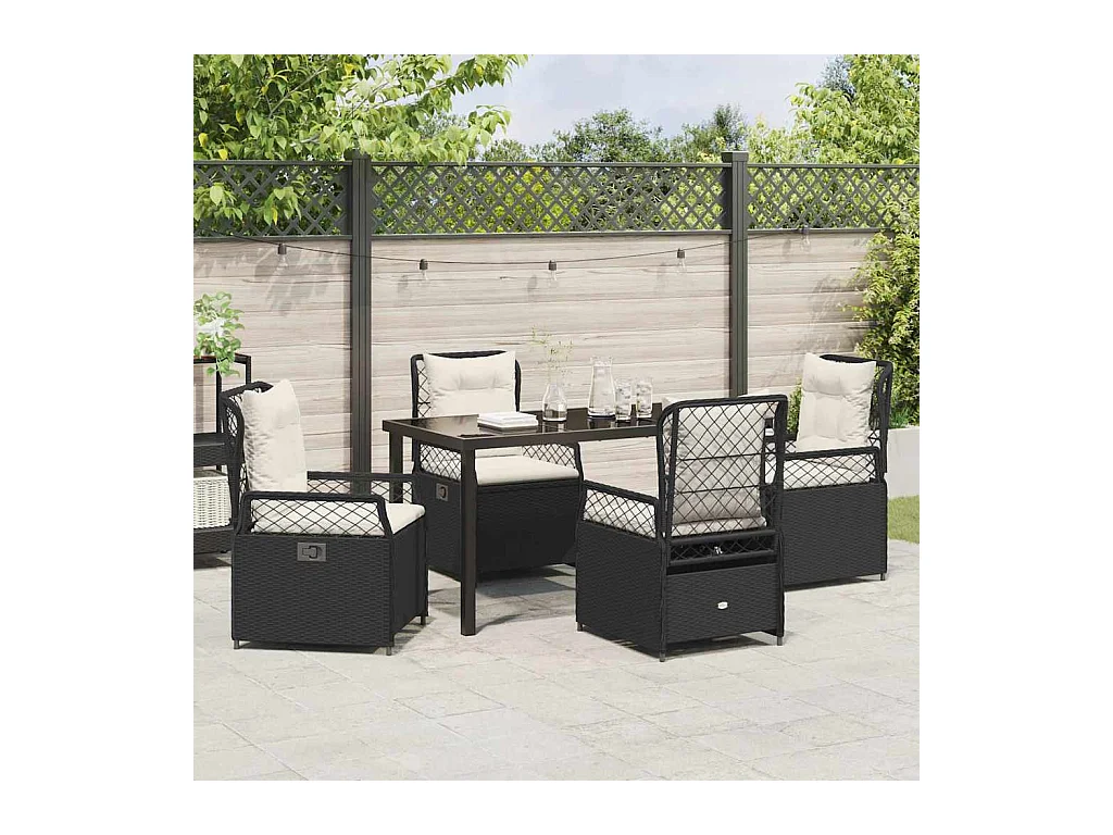 Set da pranzo da giardino in polyrattan nero da 5 pezzi