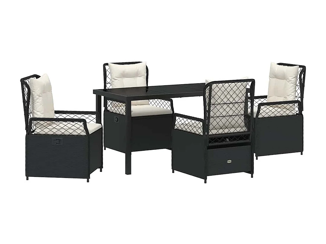 Ensemble de Salle à Manger de Jardin 5 Pièces Noir Poly Rattan