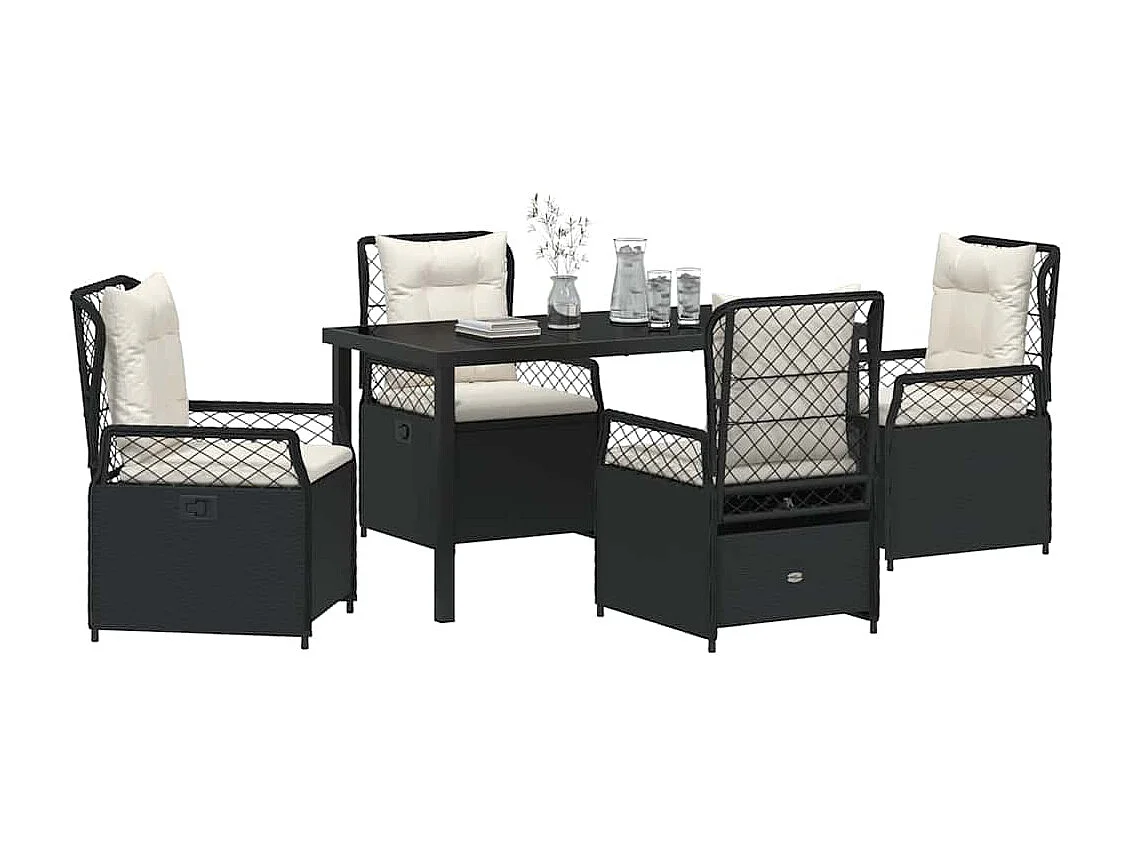 Ensemble de Salle à Manger de Jardin 5 Pièces Noir Poly Rattan