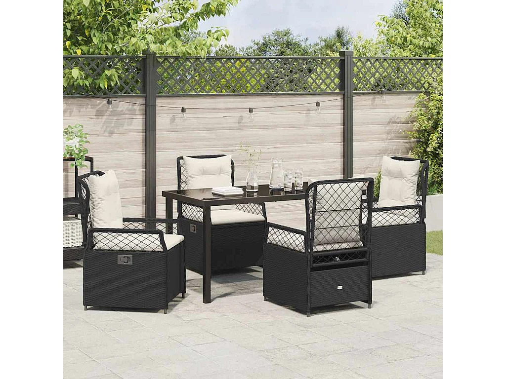 Ensemble de Salle à Manger de Jardin 5 Pièces Noir Poly Rattan