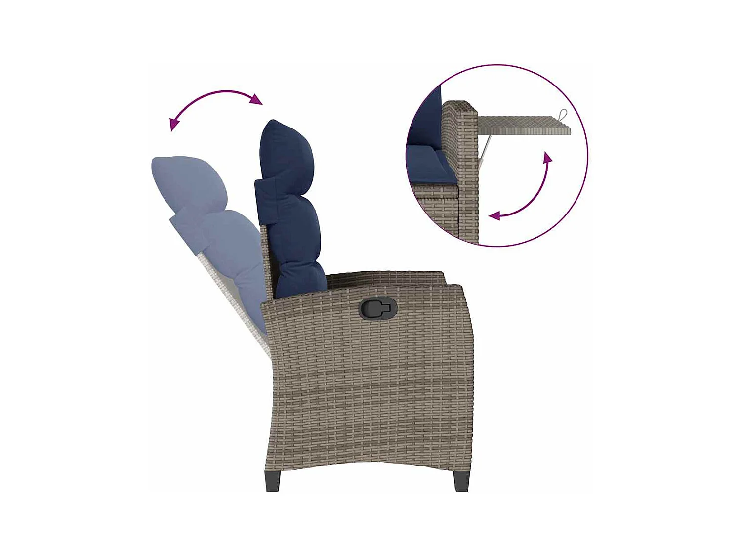 Chaise de jardin inclinable avec table d'appoint gris polyrotin