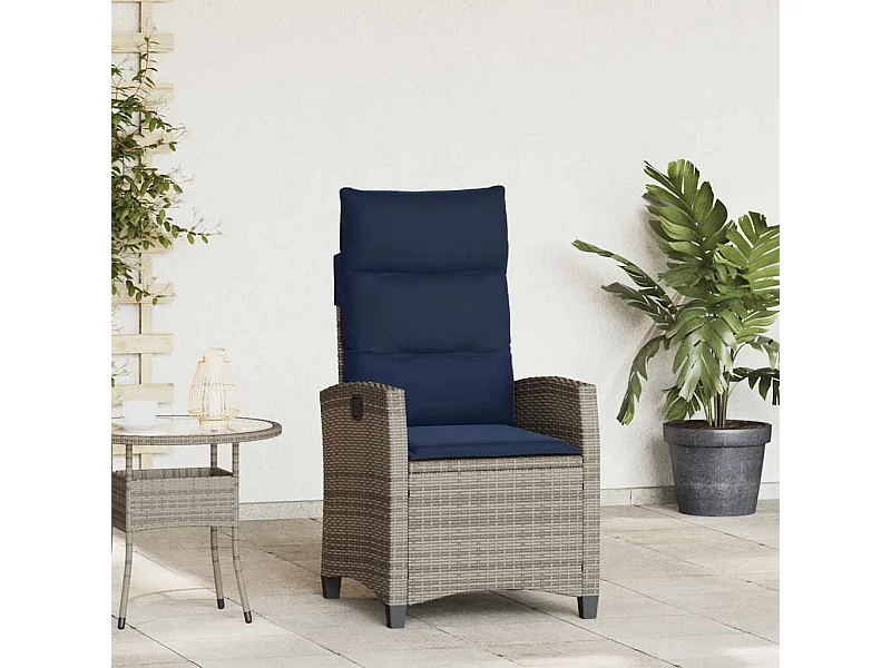 Silla de jardín reclinable con mesa auxiliar en polirratán gris