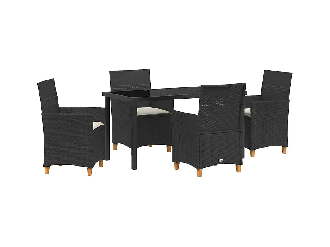 Set da pranzo da giardino 5 pezzi con cuscini in polyrattan nero