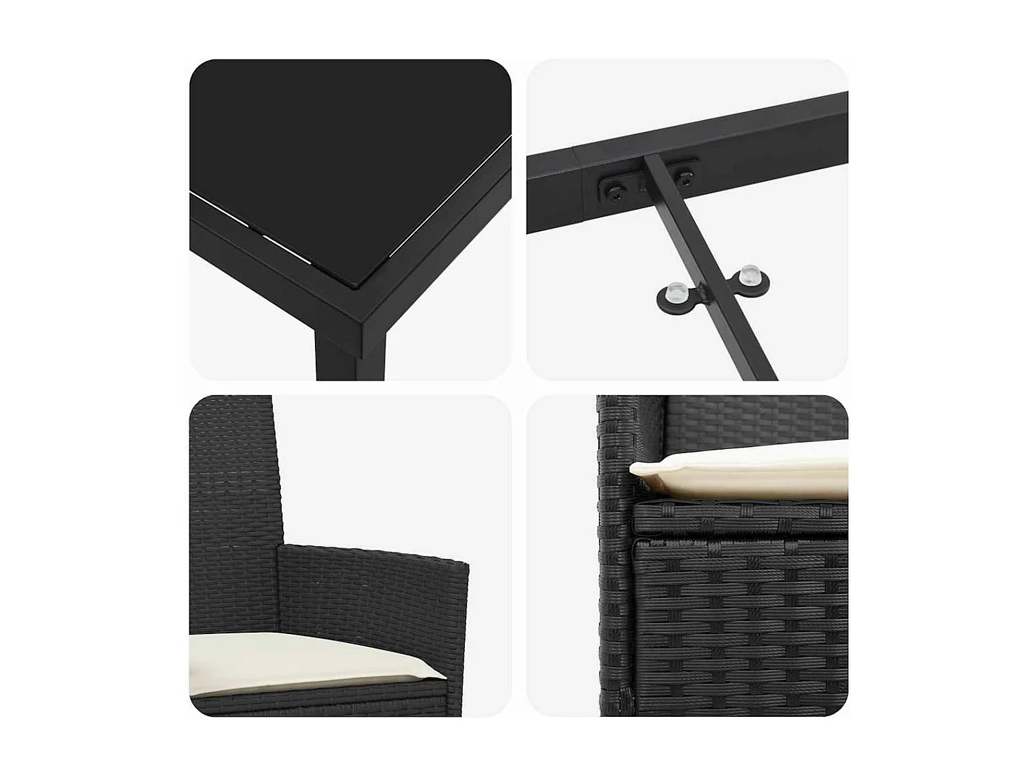 Set da pranzo da giardino 5 pezzi con cuscini in polyrattan nero