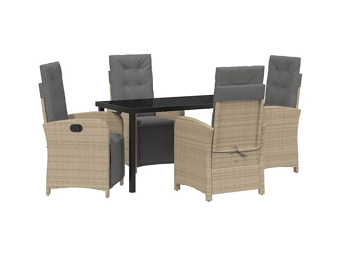 Set da pranzo da giardino da 5 pezzi con cuscini in polyrattan beige