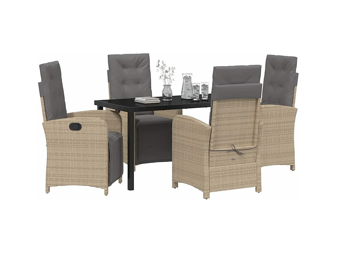 Set da pranzo da giardino da 5 pezzi con cuscini in polyrattan beige