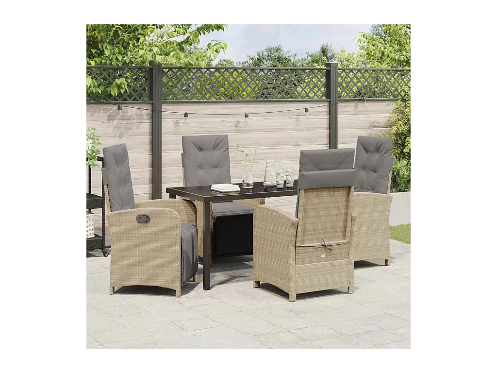Set da pranzo da giardino da 5 pezzi con cuscini in polyrattan beige