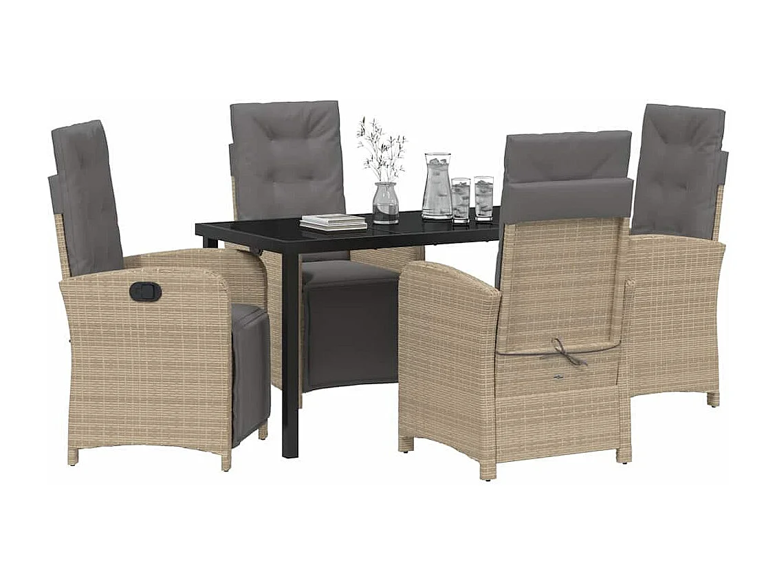 5-delige tuinset met beige polyrotan kussens