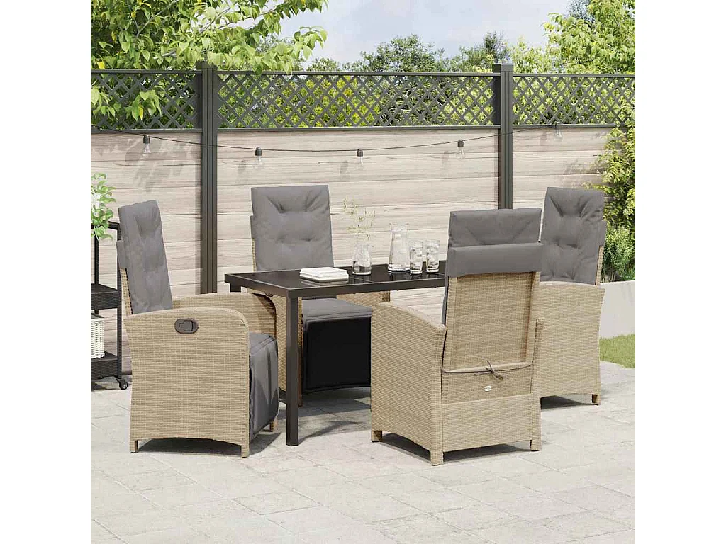 5-delige tuinset met beige polyrotan kussens