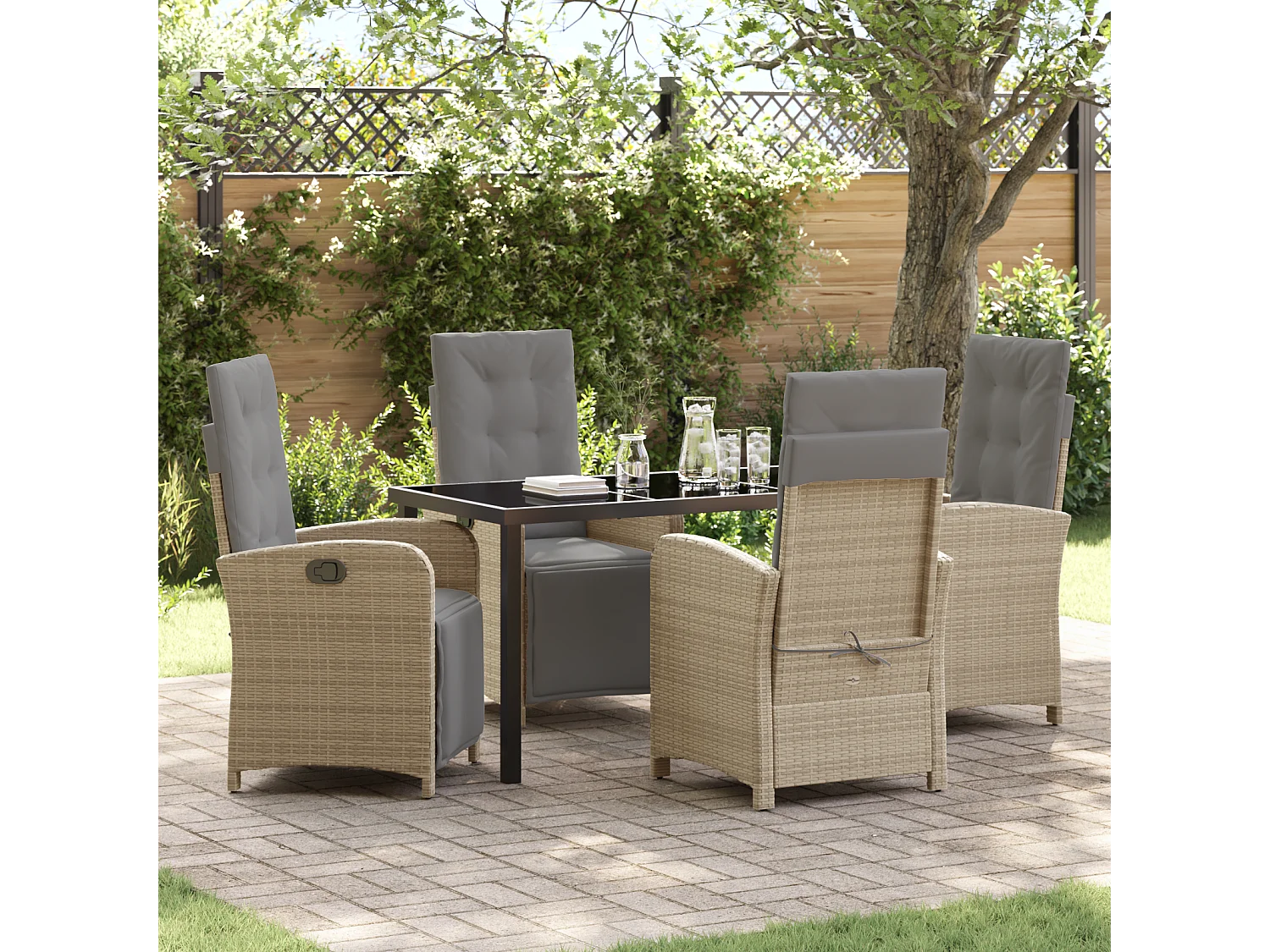 Set de salle à manger jardin de 5 pièces avec coussins en rotin poly beige