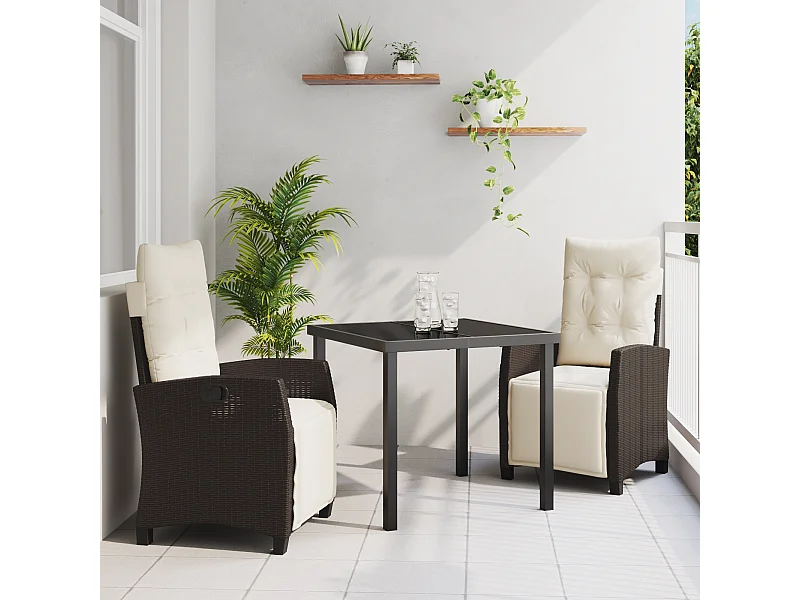 Juego de comedor de jardín de 3 piezas de ratán sintético marrón