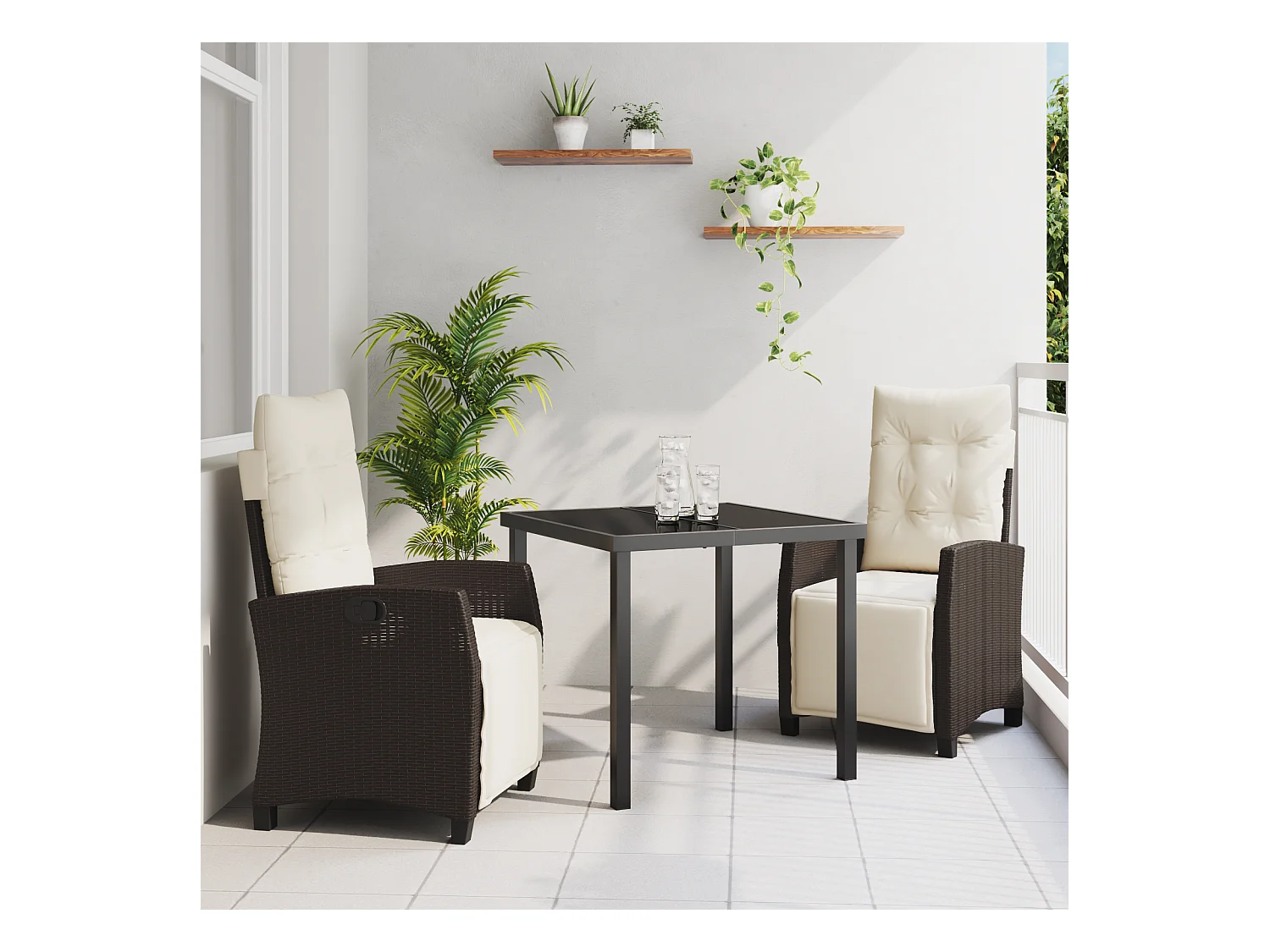 Ensemble de salle à manger de jardin 3 pièces en poly rattan marron