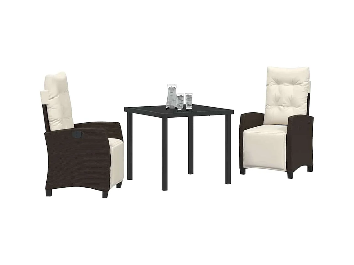 Ensemble de salle à manger de jardin 3 pièces en poly rattan marron